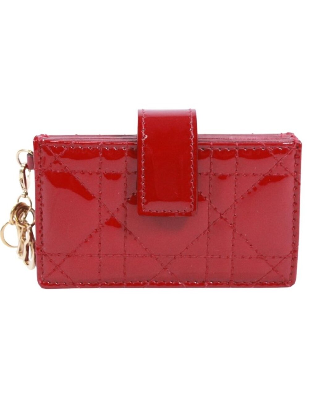 Dior Cannage Charm Enamel Leather Red Card Case Gold
